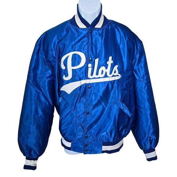 VTG Butwin Pilots Alaska Jacket Blue Satin Baseball Insulated Made USA Men's XL - Picture 1 of 8